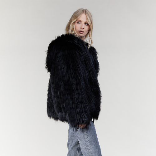 Bomber crop in volpe filettata con cappuccio nero 60cm