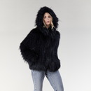 Bomber crop in volpe filettata con cappuccio nero 60cm