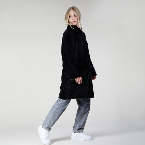 Cappotto in rex filettato reversibile nero 90 cm
