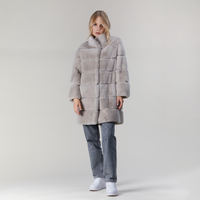Cappotto in rex con collo alto panna 85cm