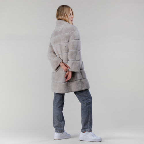 Cappotto in rex con collo alto panna 85cm