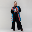 Cappotto in visone con intarsi geometrici sul fronte multicolore 90 cm