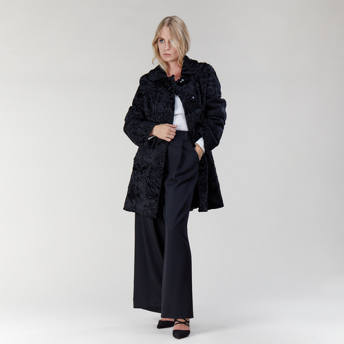 Cappotto in persiano con bottoni gioiello, nero, 90 cm