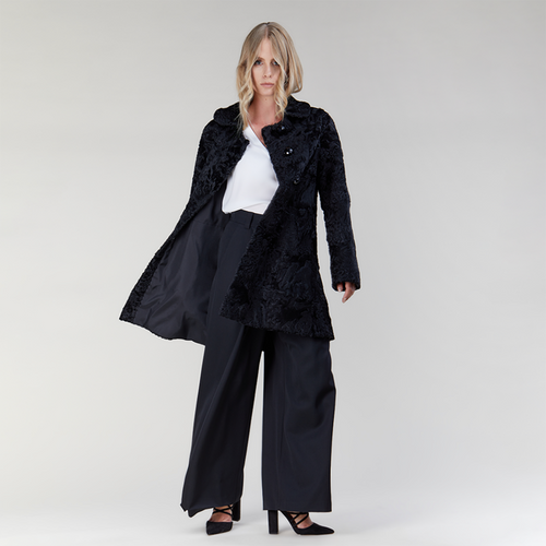 Manteau en astrakan avec boutons bijou, noir, 90 cm