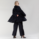 Manteau en astrakan avec boutons bijou, noir, 90 cm
