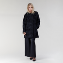 Manteau en astrakan avec boutons bijou, noir, 90 cm