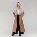 Cappotto in lana e montone con collo in volpe cammello 130cm