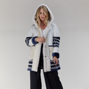 Manteau court en peau de mouton avec capuche bleue de 85cm