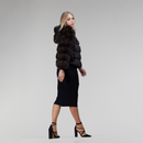 Bomber di zibellino con cappuccio e zip dark brown 50cm