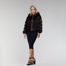 Bomber di zibellino con cappuccio e zip dark brown 50cm