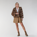 Bomber en zibeline avec capuche taupe 50cm