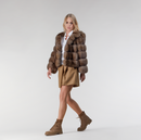 Bomber di zibellino con cappuccio tortora 50cm
