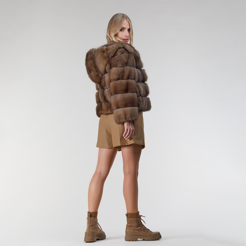 Bomber en zibeline avec capuche taupe 50cm