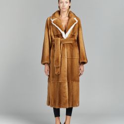 Cappotto lungo in visone, con cintura, décolorato, 125 cm