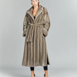 Cappotto lungo in visone, con cintura, silver blue, 125 cm