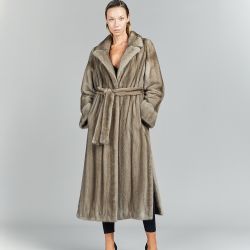 Cappotto lungo in visone, con cintura, silver blue, 125 cm