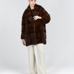 Manteau en vison avec col anglais demi buff 85cm