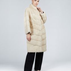 Cappotto lungo in visone oversized diagonale panna 100cm