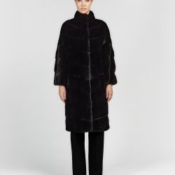 Manteau long en vison noir oversize diagonale 100cm