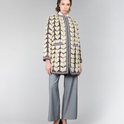 Cappotto in visone, senza collo, beige, 85 cm