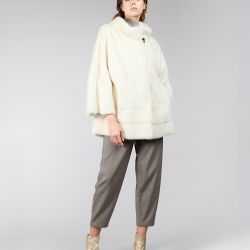 Manteau en vison, col haut, blanc, 70 cm