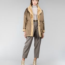 Reversible mink coat, English collar, camel, 80 cm.