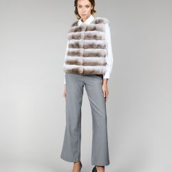 Gilet en cincillà, beige, 55 cm