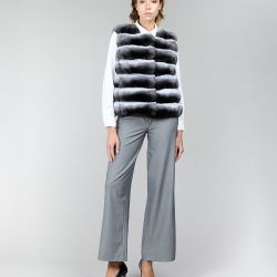 Gilet in cincillà, naturale, 55 cm