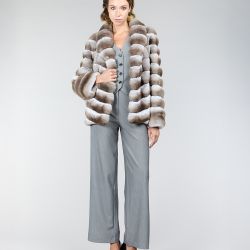 Giacca in cincillà, beige, 60 cm