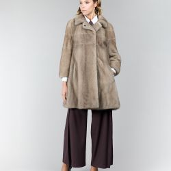 Mink coat, silver blue, English collar, silver blue, 85 cm