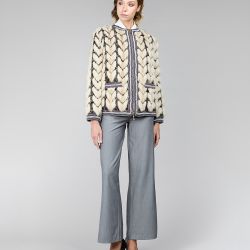 Reversible mink jacket with geometric detailing, beige, 65 cm.