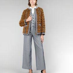 Reversible mink jacket, geometric design, curry color, 65 cm.