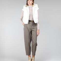 Gilet reversibile in visone, con cappuccio, bianco, 50 cm