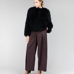 Giacca corta in capra cashmere, nera, 55 cm