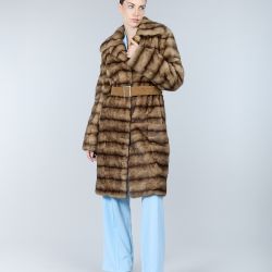 Cappotto in petit gris con cintura, collo sciallato, golden, 105 cm