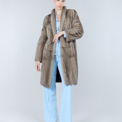 Cappotto in visone, collo sciallato, silver blue, 100 cm