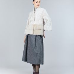 Giacca in lamb skin con inserti in visone, ghiaccio, 60 cm