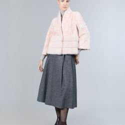 Giacca in lamb skin con inserti in visone, rosa, 60 cm