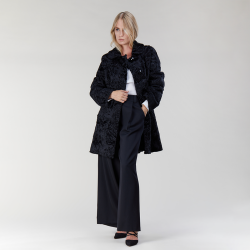 Cappotto in persiano con bottoni gioiello nero 90 cm