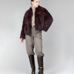 Giacca reversibile con pelliccia di procione, bordeaux, 55 cm