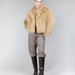 Giacca reversibile con pelliccia di procione, colore pastello, 55 cm