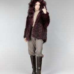 Giacca reversibile con pelliccia di procione, bordeaux, 80 cm