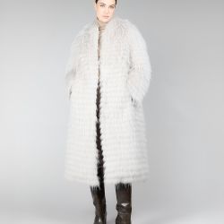 Giacca reversibile con pelliccia di procione, colore cipria, 118 cm