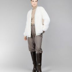 Cardigan en vison, couleur perle, 70 cm