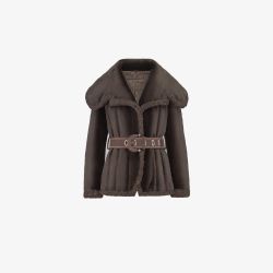 Giacca in visone rasato con cintura in vita marrone 70 cm