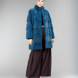 Cappotto in visone al ginocchio, azulejo, 85 cm