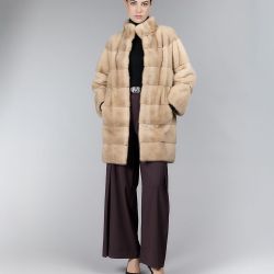 Cappotto in visone al ginocchio, champagne, 85 cm