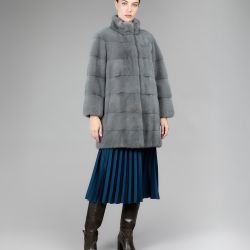 Cappotto di visone con collo alto, blue imperial, 85 cm