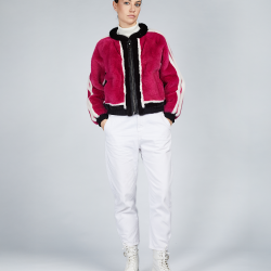 Bomber in visone filettatto con chiusura a zip fucsia 50 cm