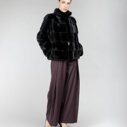 Giacca di visone, collo alto, nero, 60 cm